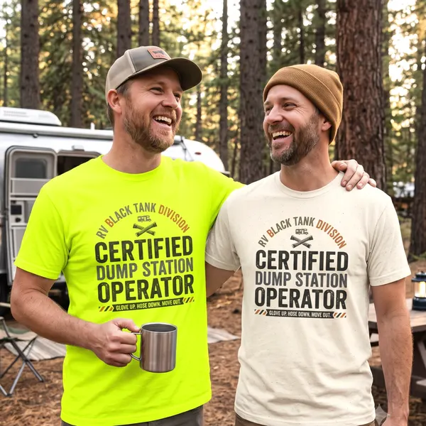 Certified Dump Station Operator T-Shirt, product photo from Megawatt Merch