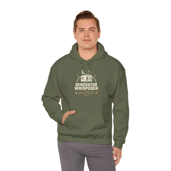Generator Whisperer Funny Camping Hoodie, product photo from Megawatt Merch
