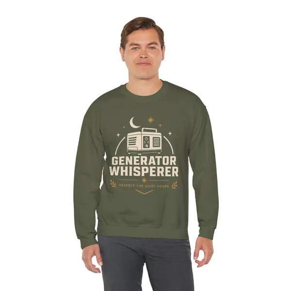 Generator Whisperer Funny Camping Sweatshirt, product photo from Megawatt Merch