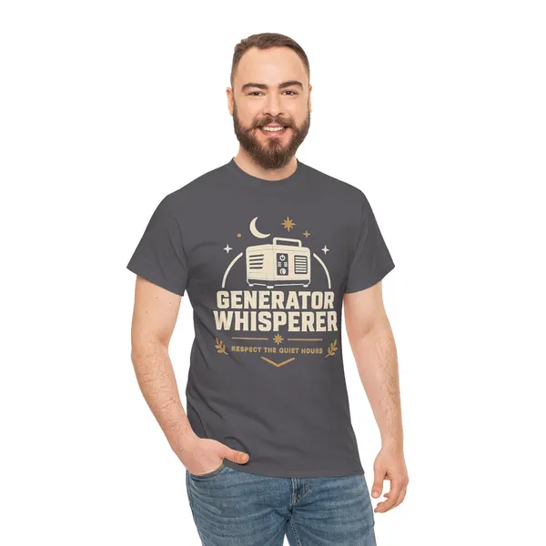 Generator Whisperer Funny Camping Tee, product photo from Megawatt Merch