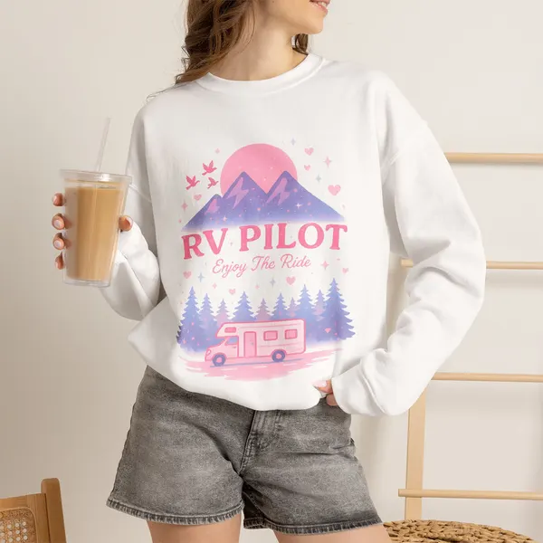 Moonlit RV Adventure: Pastel Pixel Camping Scene Funny Camping Sweatshirt, product photo from Megawatt Merch
