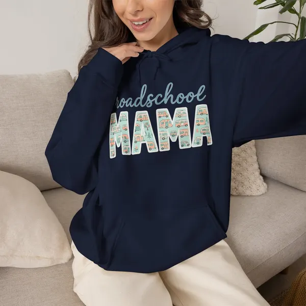 Roadschool Mama: Whimsical RV Education Design Funny Camping Hoodie, product photo from Megawatt Merch