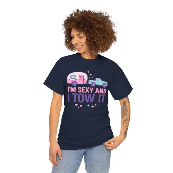 Sexy and I Tow It Gildan Tee, product photo from Megawatt Merch