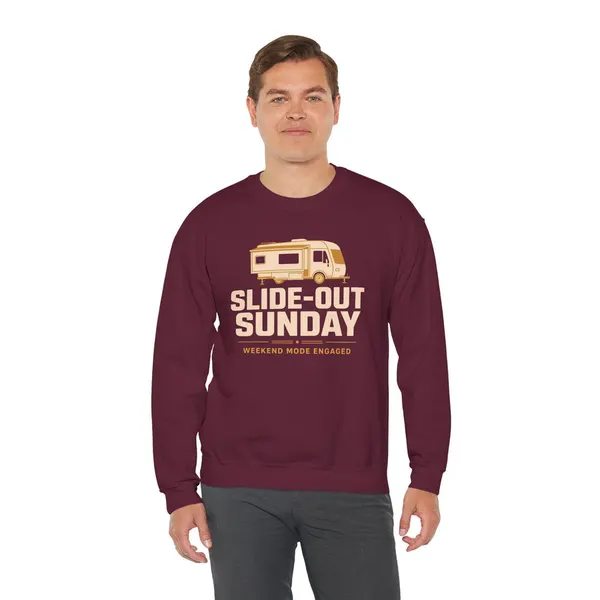 Slide-Out Sunday Funny Camping Sweatshirt, product photo from Megawatt Merch