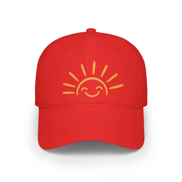 Smiling Sun Baseball Cap: Cheerful Embroidered Low Profile Hat, product photo from Megawatt Merch