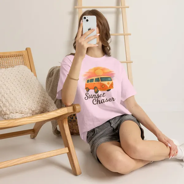 Sunset Chaser: Retro Bus Camping Gildan Tee, product photo from Megawatt Merch