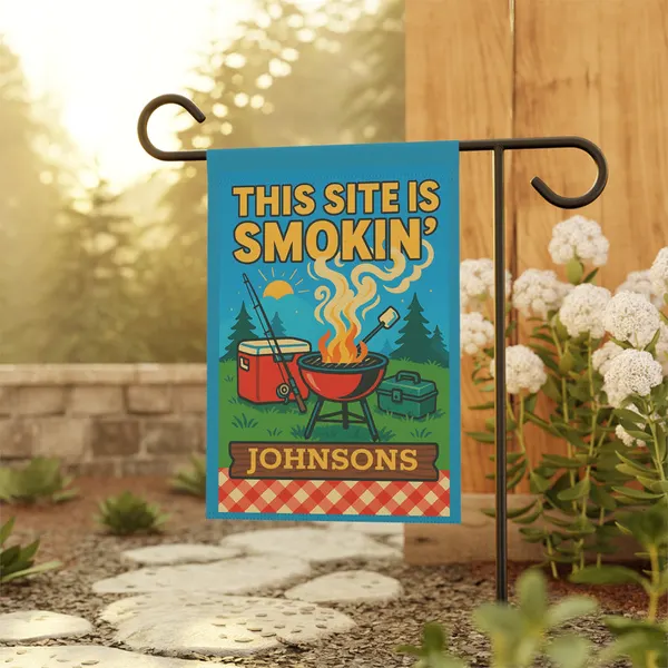This Site Is Smokin' Garden Flag - Personalized BBQ Camping Yard Banner, product photo from Megawatt Merch