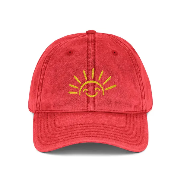 Vintage Embroidered Sun Cap: Smile Sunshine Baseball Hat, product photo from Megawatt Merch